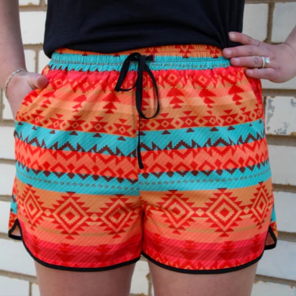 Orange Tribal Stretch & Tie Shorts